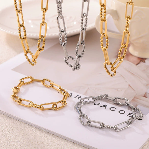 Jewelry Set 316L Stainless Steel Geometric Shaped Chain Electroplating Hiphop Trendy