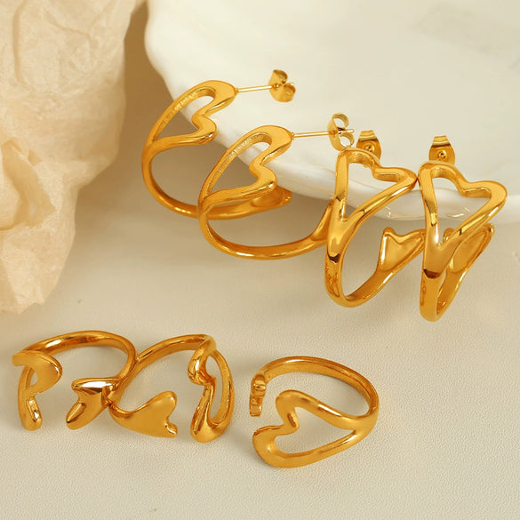 Jewelry Set 316L Stainless Steel Heart Cut Out Love Water Drop Bell Pattern Electroplated