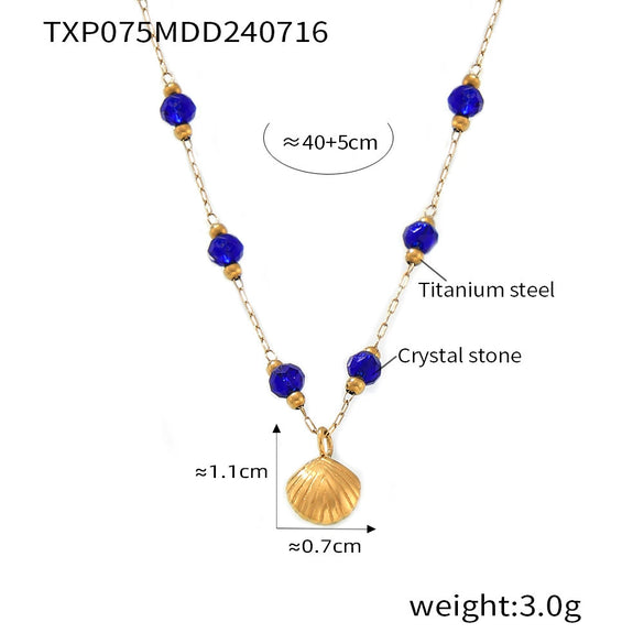 Jewelry Set 316L Stainless Steel 18K Gold Plated Starfish Shell Pendant Blue Crystal For Women