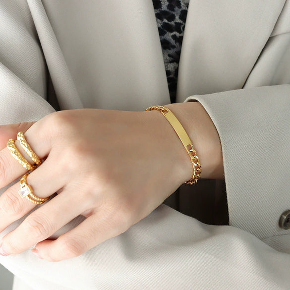 Jewelry Set Titanium Steel 18K Real Gold Plated Geometric Hiphop Heavy Industry Style Cuban Chain Bracelet Necklace