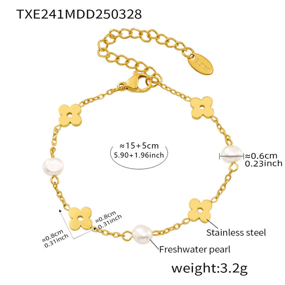 Jewelry Set Titanium Steel Natural Freshwater Pearl Cut Out Flower With Stars Sun And Moon Clouds Universe Electroplated
