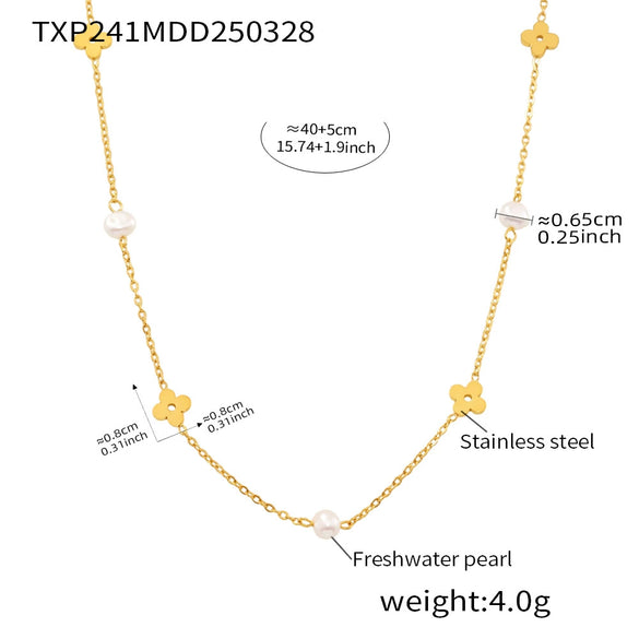 Jewelry Set Titanium Steel Natural Freshwater Pearl Cut Out Flower With Stars Sun And Moon Clouds Universe Electroplated