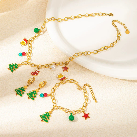 Jewelry Set Titanium Steel Star Elk Shape Christmas Tree Pendant Electroplating Cartoon Characters Style