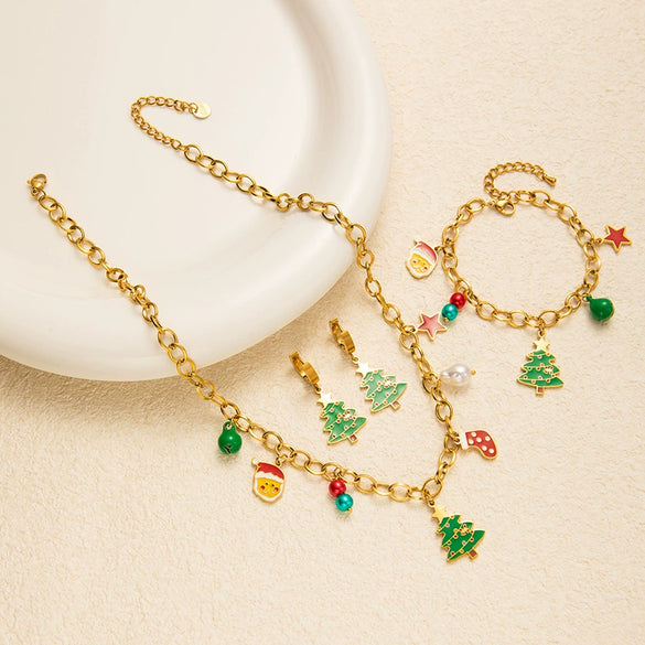 Jewelry Set Titanium Steel Star Elk Shape Christmas Tree Pendant Electroplating Cartoon Characters Style