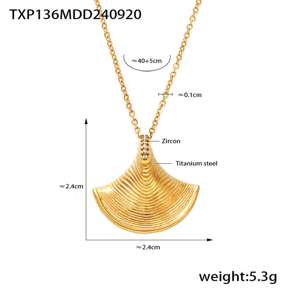 Jewelry Set With Fanshaped Shell Zircon Pendant Necklace And Earrings Cold Style 316L Stainless Steel Material Electroplating Process