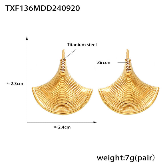Jewelry Set With Fanshaped Shell Zircon Pendant Necklace And Earrings Cold Style 316L Stainless Steel Material Electroplating Process