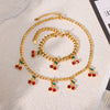 Jewelry Set With Glass Stone Cherry Pattern 316L Stainless Steel Electroplated For Women Necklace Bracelet