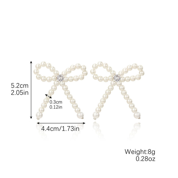 Jewelry Set With Imitation Pearl Beaded Bow Electroplated
