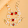 Jewelry Set With Imitation Pearls Square Pattern For Women