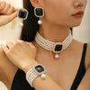 Jewelry Set With Imitation Pearls Square Pattern For Women