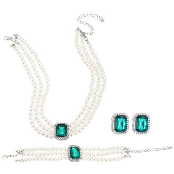 Jewelry Set With Imitation Pearls Square Pattern For Women