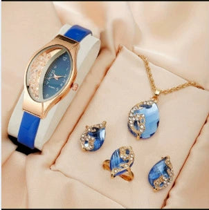 Jewelry Set With Inverted Triangle Design Diamond Frosted Imitation Leather Alloy Material