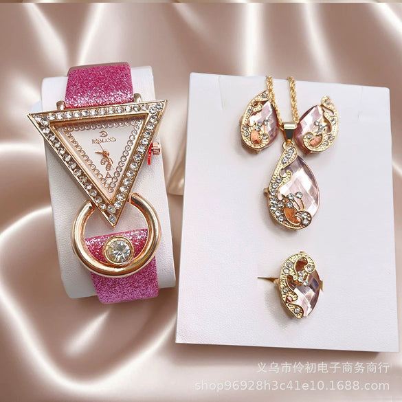 Jewelry Set With Inverted Triangle Design Diamond Frosted Imitation Leather Alloy Material
