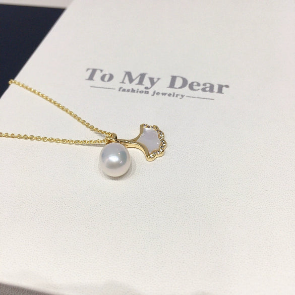 Jewelry Set With Natural Sea Shell Ginkgo Leaf And Freshwater Pearl