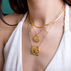 Jewelry Set With Square Pendant Geometric Pattern Stainless Steel Inlaid Zirconium And Electroplating Treatment
