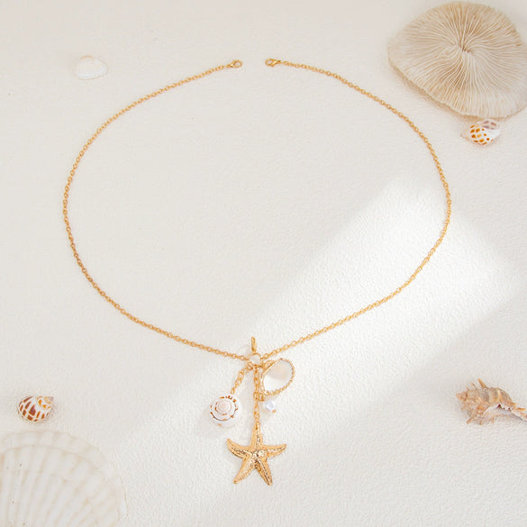 Jewelry Sexy Holiday Starfish Shell Pendant Body Chain Simple Copper Clad Iron Chain Multilayer Chest Chain With Animal Zodiac Pattern Electroplated