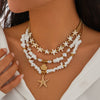 Jewelry Shell Beaded Clavicle Chain Alloy Imitation Pearl Geometric Starfish Electroplated Necklace For Women