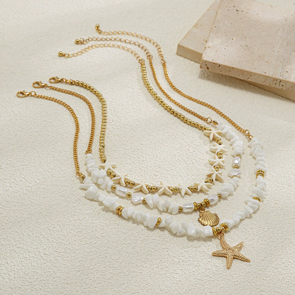 Jewelry Shell Beaded Clavicle Chain Alloy Imitation Pearl Geometric Starfish Electroplated Necklace For Women