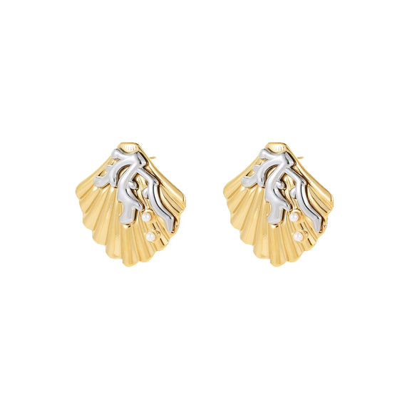 Jewelry Shell Coral Titanium Steel Stainless Steel Electroplated Women's Light Luxury Style Earrings And Ring
