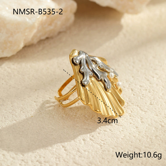 Jewelry Shell Coral Titanium Steel Stainless Steel Electroplated Women's Light Luxury Style Earrings And Ring