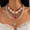 Jewelry Shell Heart Shaped Imitation Pearl Rice Beaded Ball Chain Necklace For Women Stacking Natural Style