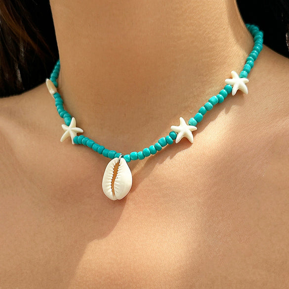 Jewelry Shell Plastic Resin Geometric Star Handmade Ball Chain Women's Necklace