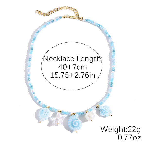Jewelry Shell Starfish Ceramic Small Fish Pendant Hand Knitted Minimalist Women's Clavicle Chain Necklace