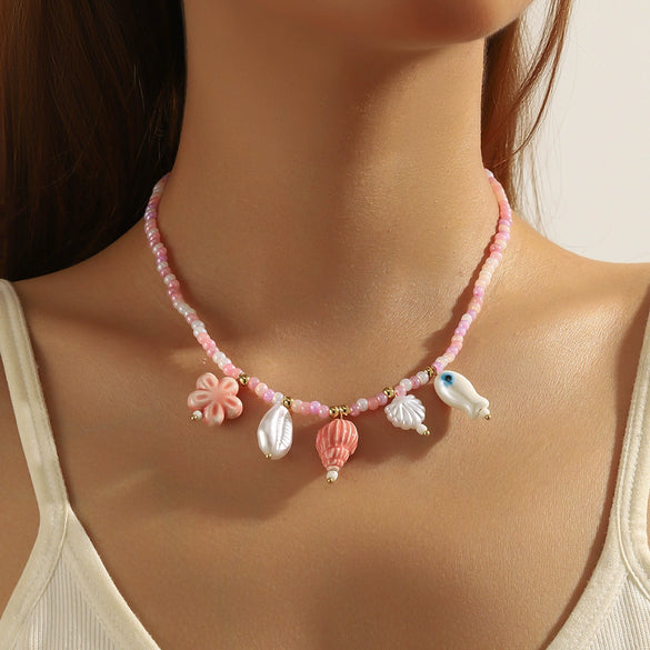 Jewelry Shell Starfish Ceramic Small Fish Pendant Hand Knitted Minimalist Women's Clavicle Chain Necklace