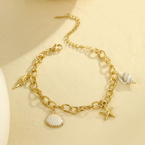 Jewelry Shell Starfish Geometric Stainless Steel 18K Electroplated Necklace Bracelet Set For Women
