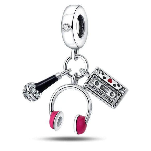 Jewelry Shrimp Leather Single Headphone Recording With Guitar Saxophone Pendant Silver Plated Dripping Oil