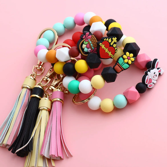 Jewelry Silicone Cartoon Characters Handmade Cross Keychain Rabbit Bag Pendant Bracelet