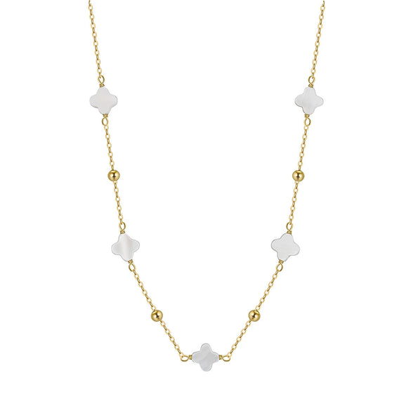 Jewelry 925 Silver Geometric Shell Fourleaf Flower Freshwater Pearl Electroplated Women's Bracelet Necklace