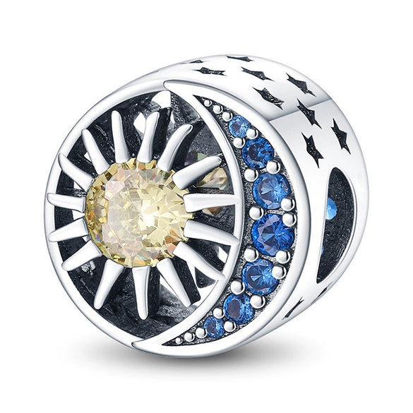 Jewelry Silver Plated Dripping Oil Inlaid Zircon Star Moon Round Beaded Pendant