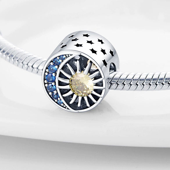 Jewelry Silver Plated Dripping Oil Inlaid Zircon Star Moon Round Beaded Pendant