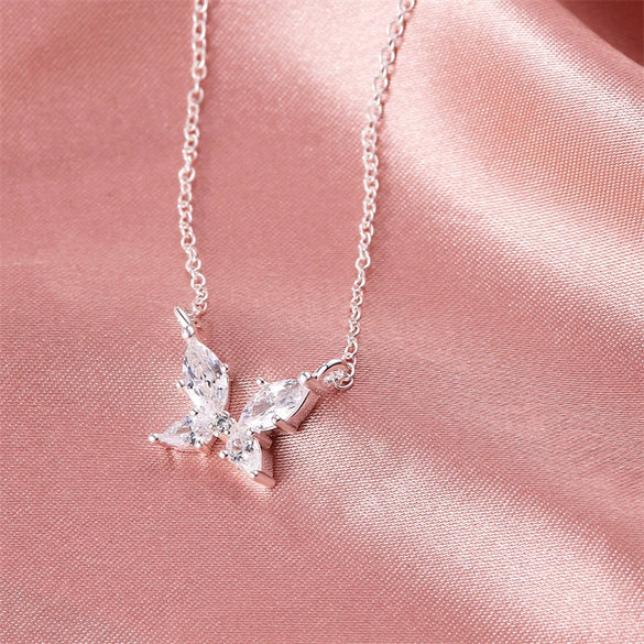 Jewelry Silver Plated Lovely Butterfly Zircon Necklace Light Luxury Women's