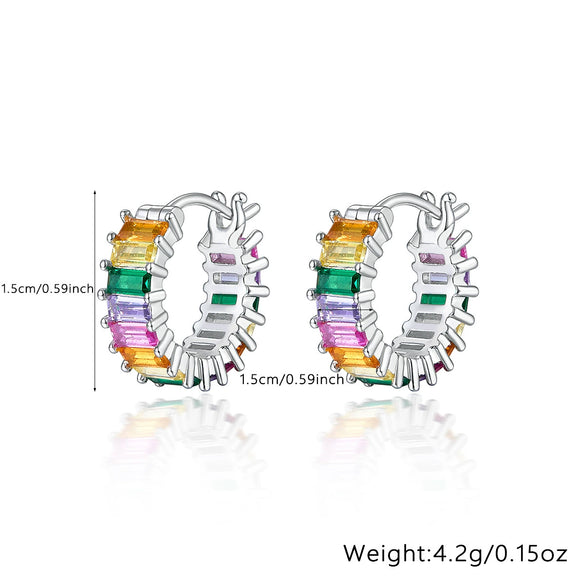 Jewelry Silver 925 Retro Elegant Rectangle Pattern Inlay Zircon Earring Ring Set