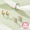 Jewelry Silver 925 Retro Elegant Rectangle Pattern Inlay Zircon Earring Ring Set