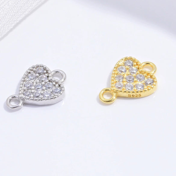 Jewelry Silver 925 Sterling Heartshaped Zirconia Double Pendant