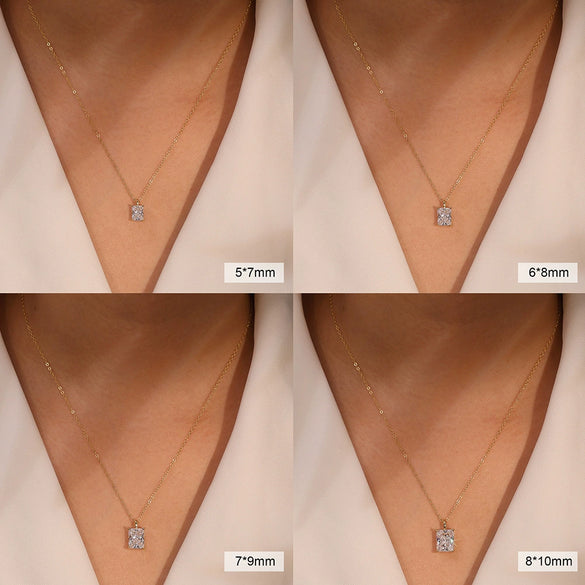 Jewelry Silver Zircon Geometric Square Necklace For Women Electroplated O Word Chain