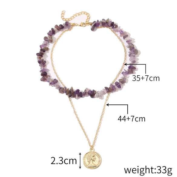 Jewelry Simple Exquisite Women's Allmatch Natural Stone Pendant Necklace With Geometric Style And Ball Chain Electroplated