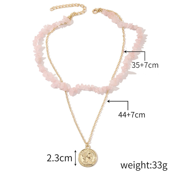 Jewelry Simple Exquisite Women's Allmatch Natural Stone Pendant Necklace With Geometric Style And Ball Chain Electroplated