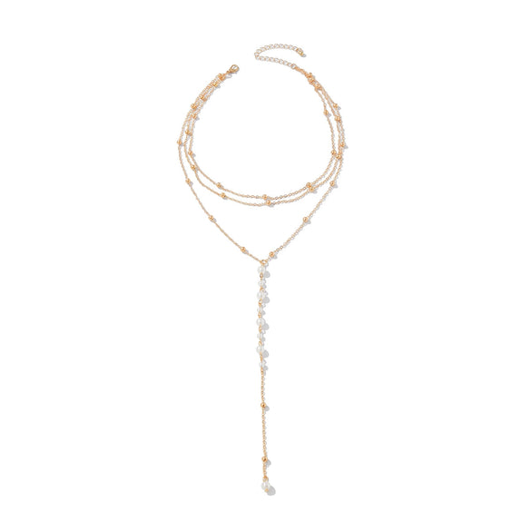 Jewelry Simple Geometric Imitation Pearl And Copperclad Iron Beaded Clavicle Chain Yshaped Necklace With Electroplating