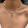 Jewelry Simple Style Alloy Snake Bone Chain Imitation Pearl Cross Pendant Necklace With Diamond Geometric Design For Women