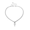 Jewelry Simple Style Alloy Snake Bone Chain Imitation Pearl Cross Pendant Necklace With Diamond Geometric Design For Women