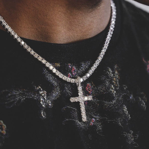 Jewelry Simple Style Alloy Snake Bone Chain Imitation Pearl Cross Pendant Necklace With Diamond Geometric Design For Women