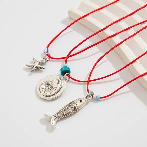 Jewelry Small Fish Shell Pendant Clavicle Chain Stacked Wear Rice Beads Alloy Animal Zodiac Electroplated Necklace For Women