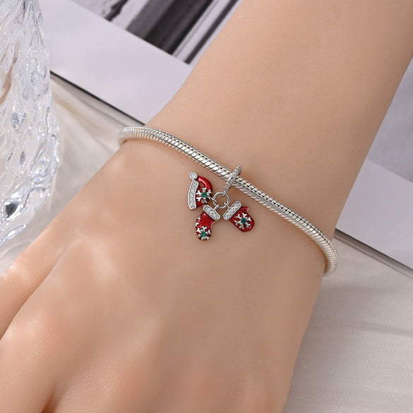 Jewelry Snowflake Christmas Tree Bell Socks Charm Bead Pendant 925 Sterling Silver Dripping Oil Original Design Festival Elements