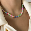 Jewelry Soft Ceramic Rice Bead Flower Pearl Chain Alloy Pendant Geometric Style Necklace