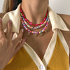 Jewelry Soft Ceramic Rice Bead Flower Pearl Chain Alloy Pendant Geometric Style Necklace