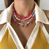Jewelry Soft Ceramic Rice Bead Flower Pearl Chain Alloy Pendant Geometric Style Necklace
